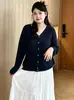 Cárdigan de punto fino de color liso versátil para mujer talla grande, top casual, colección otoño 2026, corte holgado para mujeres con curvas