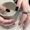 [Manicura hecha a mano] usar espejo mágico para uñas grafiti huevo de ganso negro corazón de sol Rococó estudiante corto
