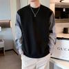 Novo Produto de Outono Listrado Assimétrico Sudadora Patchwork Masculina Estilo Coreano Casual Tendência Manga de Camisa Camiseta de Manga Comprida Masculina