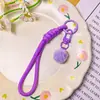 Lanyard con llavero de pompón de colores, correa de muñeca portátil anti-pérdida, accesorio colgante versátil para bolso, accesorio para joyería DIY