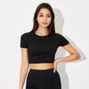 Deportes Transfronterizos Popular Fitness Cuello Redondo Ajustado Manga Corta Alta Elasticidad Ombliguera Sexy Camiseta para Mujer Yoga