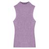 Estilo Chica Caliente Camisola de Lana Tejida de Cuello Alto para Mujer Púrpura sin Mangas en Forma de I Elástica Ajustada para Fondo Top Interior