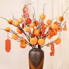 Rama de árbol de caqui flor artificial adorno decoración sala de estar exhibición arreglo floral casero ramo flores secas caqui caqui