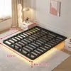 Cama flotante, moderna y simple, sin cabecero, base de listones, para uso doméstico en dormitorio principal, cama grande, cama individual o doble, cama de hierro forjado, popular en línea