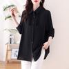 Plus Size Mulheres Menina Gordinha Estilo Ocidental Camisa Outono Preto Solto Emagrecimento Mãe Manga Longa Top Base Camisa T-shirt