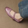 Estilo Artístico Vintage Piel Genuina Color Pulido Punta Redonda Tacón Bajo Mary Jane Zapatos de Mujer Nuevos Morados Elegantes de Tacón Grueso de Una Sola Capa para Mujer