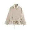 Venta al por mayor transfronteriza de ropa para mujer: Chaqueta de trabajo de ante sintético, elegante y sencilla, de manga larga, cuello alto y cinturón, 2026