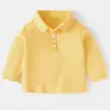 Camisa polo básica de color liso para bebé, ropa de otoño para niños, top de manga larga con cuello camisero para bebé niño, camisa base versátil de manga larga