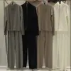 Conjunto de dos piezas de pantalones de punto casual con cuello alto transfronterizo para mujer shein conjunto de cárdigan de color liso conjunto de cárdigan de punto