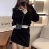 Otoño e Invierno Nuevo Suéter Cárdigan de Punto con Cremallera Estilo Holgado Trenzado Perezoso Chaqueta Suave Cera Cubre Caderas Falda Corta Traje para Mujer