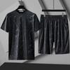 Traje de Seda de Hielo para Hombre Verano Delgado Tallas Grandes Tallas Grandes Hombre Transpirable Holgado Camiseta Pantalones Cortos Casuales Paquete de Dos Piezas