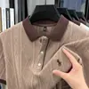 Suéter Masculino de Tricô de Manga Curta com Bordado Jacquard, Estilo Coreano, Moderno, Algodão, Novo Verão 2026