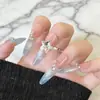Isla Estrella Azul NebulosaUñas Portátiles Hechas a Mano, Estilo Largo Azul, 4.0 Manicura Ojo de Gato Uñas Terminadas