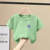 Camiseta de Manga Curta para Meninas 2026 Nova Popular de Verão Algodão Puro Respirável e Muito Bonita Blusa para Meninas Estilosa Camisa de Manga Meia