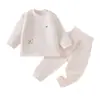 Conjunto de dos piezas acolchado de tres capas para bebé e infante, algodón fino de 40g, pijama de bebé sin costuras para recién nacido, de cintura alta, protector de barriguita