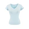 Camiseta Americana Retro Simple de Cuello en V y Manga Corta para Mujer Verano Básica Elástica Ajustada Ropa Exterior Fondo Sencilla Color Puro Top