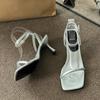 Zapatos Blancos de Tacón Alto con Hebilla, Estilo Nuevo Verano 2026, Sandalias de Tacón Fino para Mujer, Mocasines, Sandalias Negras de Punta Cuadrada