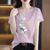 Camiseta de manga corta de marca para mujer, con excedente de comercio exterior transfronterizo, corte holgado, talla grande, top moderno y juvenil, camiseta básica