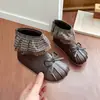 Botas Cortas de Invierno para Niñas, Estilo Nuevo, con Volantes, Encaje, Cuadros, Estilo Princesa, Suela Suave Antideslizante, Lazo, Versátiles, Botas Pequeñas de Cuero