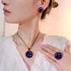 Otoño e Invierno Nuevo Joyería Huabi Base de Cobre Chapado en Oro Espinela Azul Imitación Lujo Acabado Fino Juego Piedra Principal 18*20