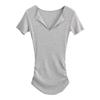 Moda de Celebridad de Internet Sexy Top Ajustado de Color Sólido con Hilo Camiseta Ajustada de Manga Corta con Pliegues Laterales Trendy de Instagram