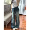 Calça jeans feminina plus size de design original, calça wide leg estilo retro americano, calça reta lavada e personalizada