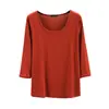 Camiseta de manga tres cuartos para mujer, corte holgado, talla grande, fina, color liso, versátil, top de cuello redondo, modal, principios de otoño