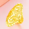Anillo hueco grande de oro arena de Vietnam para mujer, imitación de oro, estilo familiar, anillo de mujer, latón chapado en oro, joyería de boda