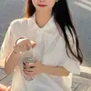 Camisa polo blanca de algodón puro, camiseta de manga corta para mujer, cuello camisero, estilo universitario, top casual japonés versátil ins de verano 2026