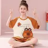 Pijama de Verano para Niñas, Algodón Peinado Manga Corta Estilo Delgado 2026 Conjunto de Verano para Niñas Mayores, Ropa para Casa para Niños Mayores