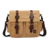 En stock al por mayor estilo retro europeo y americano lona con cuero de caballo loco bolso de hombro para hombre bolso mensajero unisex versátil para todo tipo de outfits