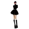 Vestido Base de Cuello Medio Alto Adelgazante Pequeño Vestido Negro con Elegante Vestido Abullonado Estilo Princesa para Mujer