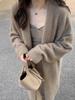 Cardigan de Outono/Primavera de Alta Qualidade, Soltinho, Emagrecedor, Estilo Relaxado para Mulheres, Suéter Liso Macio de Comprimento Médio Abaixo do Joelho