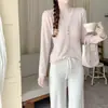 Nueva camiseta de punto para mujer de otoño, ajuste slim, cuello semiabierto, manga larga, talla única gris