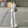 Jeans retro de alta calle americanos para mujer de talla grande, versátiles, adelgazantes, de alta gama, forrados de forro polar, engrosados, elásticos, con ligero acampanado