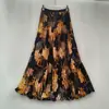 Falda Larga Estampada Vintage de Alta Gama Transfronteriza Europea, Americana y Sudafricana, Estilo Clásico Versátil de Ropa de Trabajo, Falda Larga de Plisado de Línea A de Alta Gama
