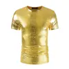 Nova Camiseta Masculina de Verão Slim de Manga Curta Tendência Masculina Brilhante Boate Padrão Cobra Estampagem a Quente Tecido Camiseta Et01-P30