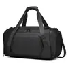 Bolsa de viaje casual negra para hombre, versión lisa con logo, bolsa multifuncional para deportes y fitness, bolsa de equipaje con separación de compartimentos secos y húmedos