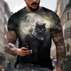 Camiseta Masculina Casual Gatinho Animal Fofo Estampada 3D Manga Curta Verão Nova Exportação Transfronteiriça Moda de Rua Diária