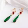 Novos Brincos Longos Estilo Chinês Retrô Literário Elegante Verde Esmeralda Clipe de Orelha Espiral de Mosquito Brincos Perfurados para Mulheres Brincos