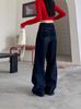 Jeans de Pierna Ancha Cubiertos de Grasa Sumergidos para Mujer Estilo Americano Cintura Alta azul oscuro Pantalones de Pierna Ancha Holgados Casuales Pantalones Perezosos