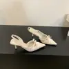 Primer Encuentro Temporada 2026 Principios de Primavera Nuevo Estilo Chic Maduro Sandalias de Punta Cerrada para Mujer con Tacón Delgado, Lazo y Diseño de Espalda Abierta