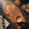 Bandeja sólida de madera de acacia transfronteriza, bandeja de té para el hogar, bandeja de comedor, bandeja de frutas de madera estilo japonés, plato rectangular ovalado