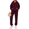Conjunto de sudadera de terciopelo con capucha de manga larga y color puro europeo y americano para mujer, otoño e invierno de 2023, pantalones casuales a la moda