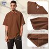Camisetas Personalizadas do Fabricante 340g Marca da Moda Oversized Cor Sólida Gola Pequena High Street Manga Curta Estampa de Logo Bordado Algodão Pesado
