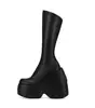 Nuevos Zapatos Casuales de Cuero con Plataforma de Suela Gruesa, Cuña, Punta Cuadrada, Botas Elásticas, Botines