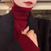 Top Base de Punto Grueso Gris Francés de Cuello Alto para Mujer Otoño Invierno Ajustado Capa Interior de Lana Elegante con Estilo