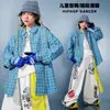 Ropa de Street Dance para Niños Estilo Hip Hop Camisa de Cuadros Azules Pantalones Largos Holgados Conjunto Ropa de Moda Trendy Hip Hop Baterista para Niños