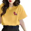 Camiseta Roxo Fashion Versátil de Manga Curta para Mulheres, Coleção Primavera/Verão 2026, com Algodão Puro e Bordado de Pônei