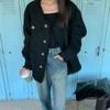 Primavera 2026 Nuevo Estilo Hebilla Dorada Casual Holgado Top Estilo Socialité Francesa Chaqueta Negra Estilo Chanel para Mujer